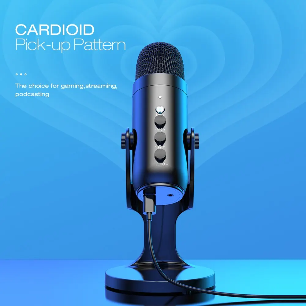 Mikrofon USB do gier PC Mac Nagrywanie strumieniowe Podcasting, komputerowy mikrofon pojemnościowy z adapterem do telefonu Wyjście słuchawek