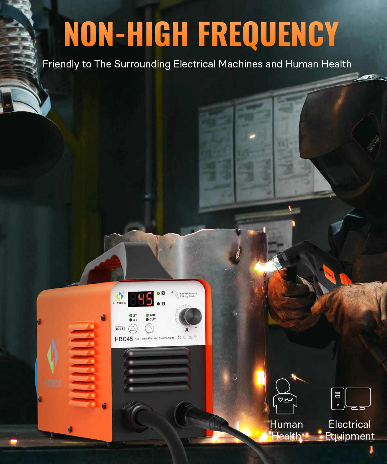 HITBOX Plasma Cutter HBC45 Non-contact, Non-high Frequency Plasma Cutting Machine With Digital Display, 45A 220V Inverter 5