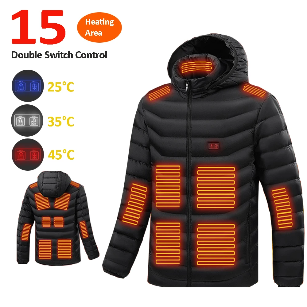 

15 Areas Heated Jacket Winter Outdoor Men's Women's USB Electric Heating Jackets Warm Sports Thermal Coat Clothing Heatable Vest