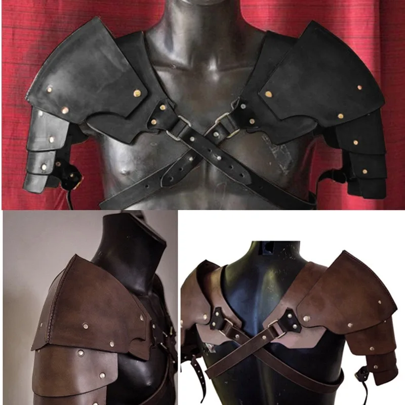 Viking Age PU Leather Medieval Warrior Shoulder Armor Costume Play Props Show Decoration