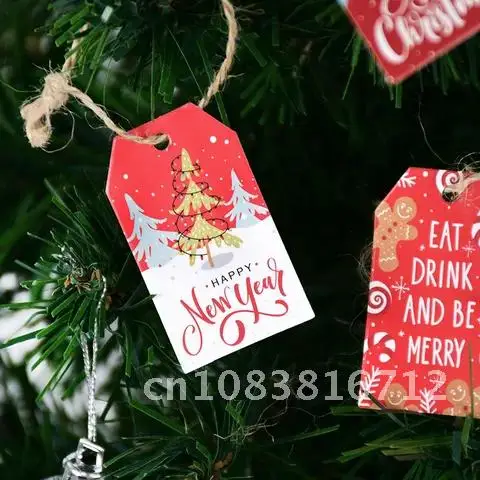 

100pcs New Year Gift Hanging Decoration Santa Claus DIY Craft Cards Xmas Party Supplies Merry Christmas Kraft Paper Tag Labels