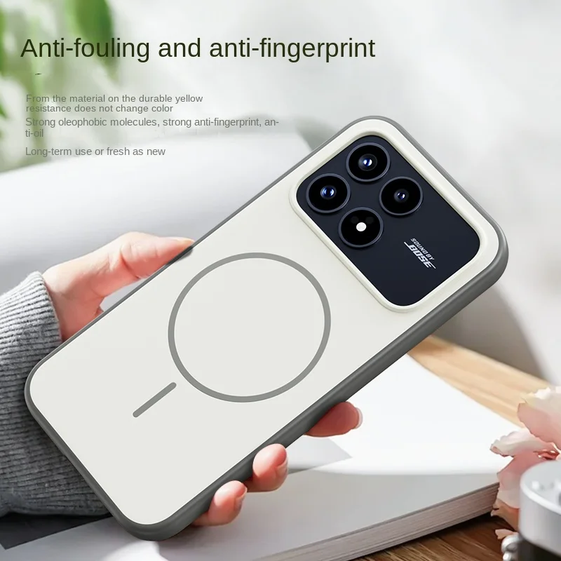 Skin-Friendly Magnetic Phone Case with MagSafe Wireless Charging, Metal Buttons, and Shockproof Design