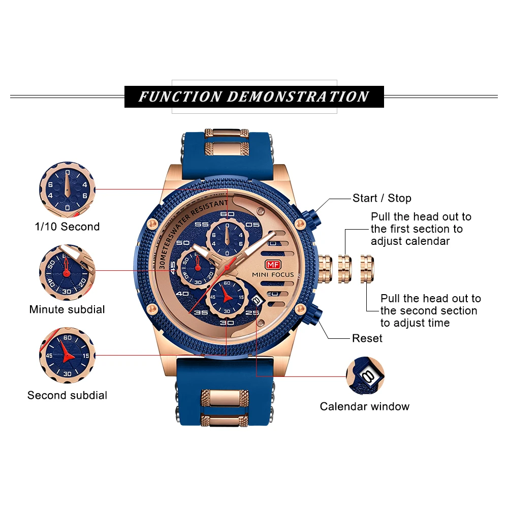 MINI FOCUS quartzhorloge voor heren Waterdicht_voghion.com
