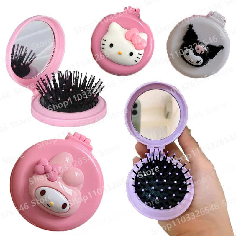 

Hellos Kittys Small Mirror Carry Around Cute Folding Airbag Comb Girl Student Dormitory Small Mini Cartoon Portable Comb Toy