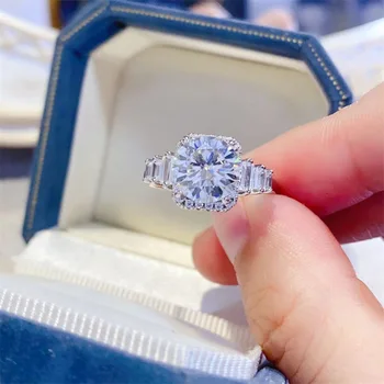 100% original certified PT950 white gold ring 3 carat D color moissanite ring AU750 white gold  with certificate with black card 1