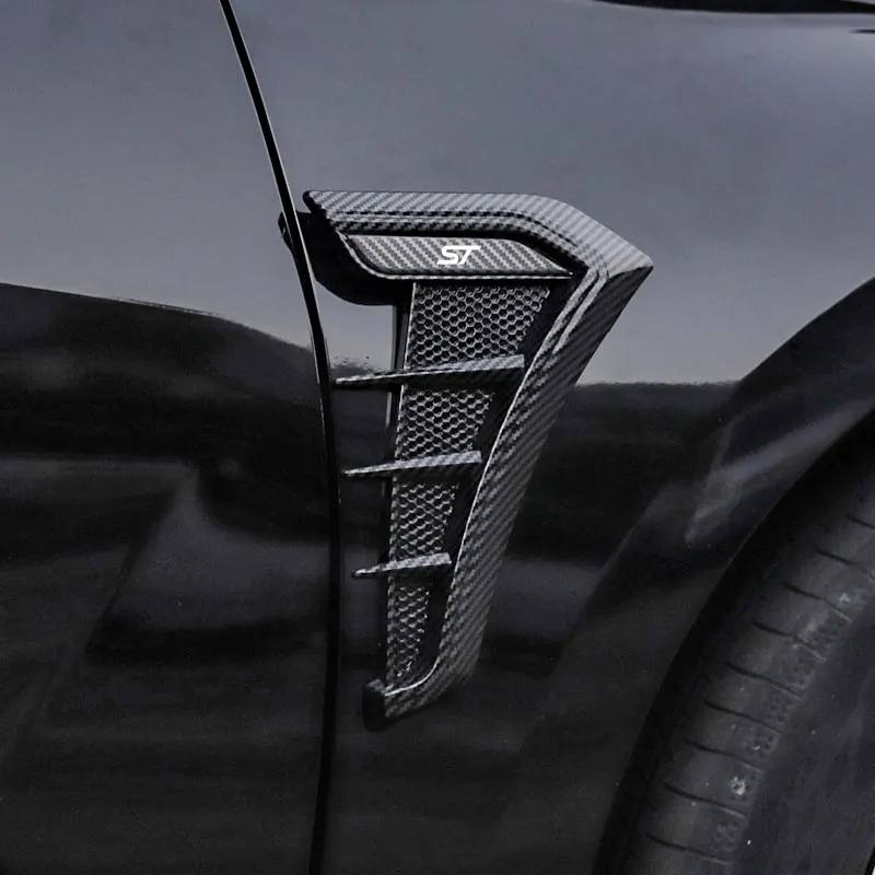 

2pcs Car Shark 3D Carbon Fiber Car Fender Side Vents Air Flow Intake Hole Grille Sticker Cover For Ford ST Car
