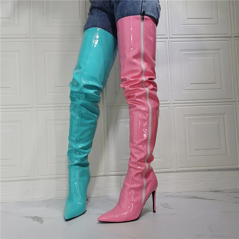

IPPEUM Pink Thigh High Boots Candy Color Design Size 46 Free Shipping Women Shoes Winter Over Knee Boots Wide Calf
