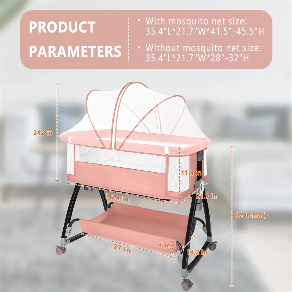 Baby Bassinet, HDJ Baby Bedside Sleeper Bassinet with 360° Wheel, Portable Infant Bed Side Crib for 0-6 Months, Pink S27609734d6f14890b23c97560dd3d04cl