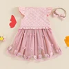 Adorable Baby Girls Summer Outfits with Bow Headband Floral Butterfly Pattern Tops and Matching Dresses - 3 Piece Set for 5