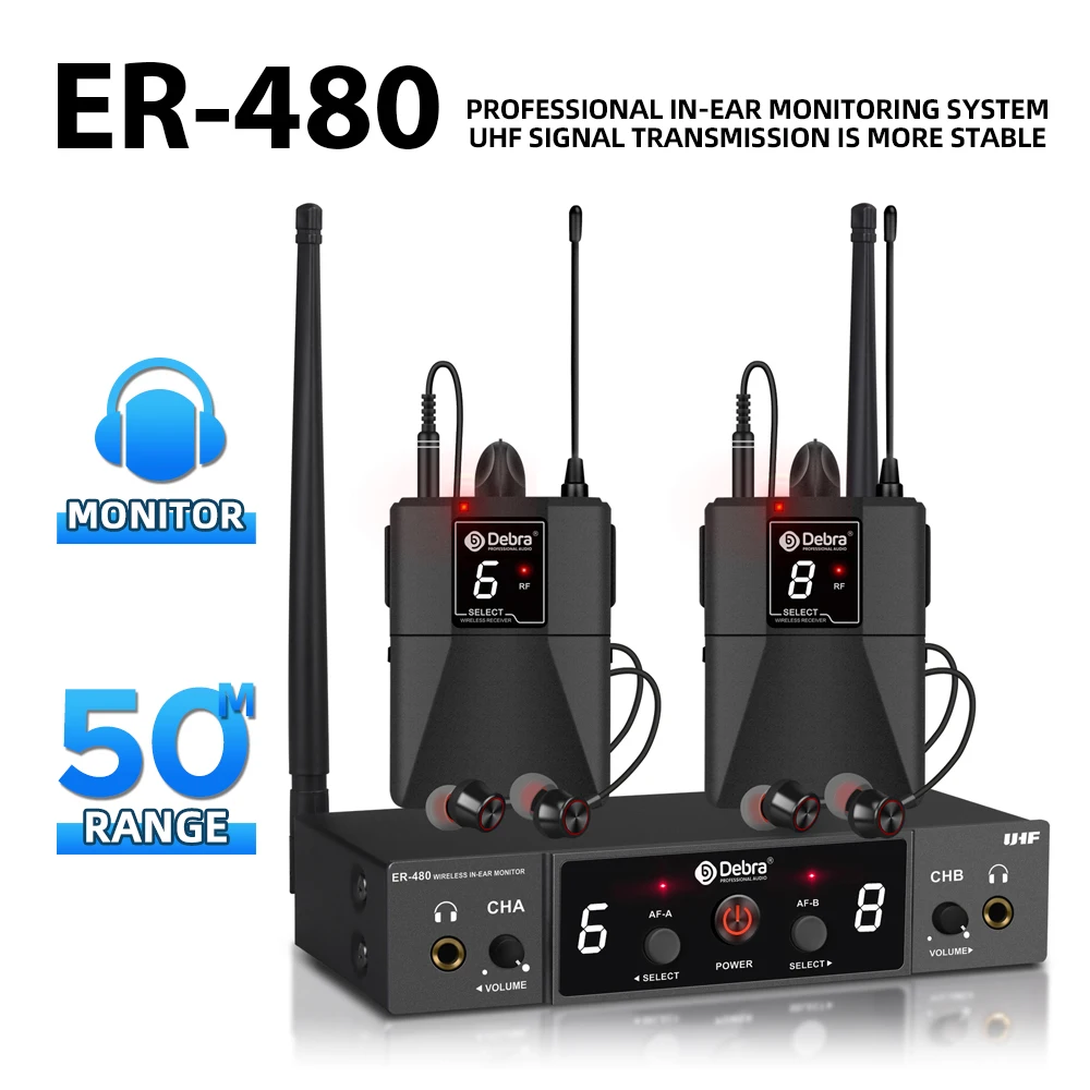 Debra UHF ER-480 In Ear Stage Monitor Wireless System Dual Frequency Multiple Transmitter For Small Concerts Stage Performa wireless in ear monitor
