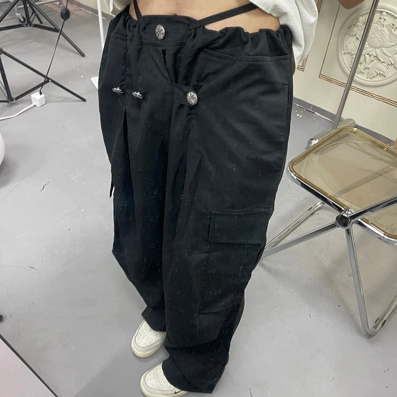 

90s Women Vintage Loose Tech Pants Harajuku Gothic Baggy Trousers Y2k Aesthetic Streetwear Dark Academia Hippie Sweatpant