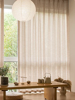 Nuove tende trasparenti in lino beige voile solido di qualità in stile coreano per il soggiorno camera da letto tenda velata in tulle stile giapponese 1