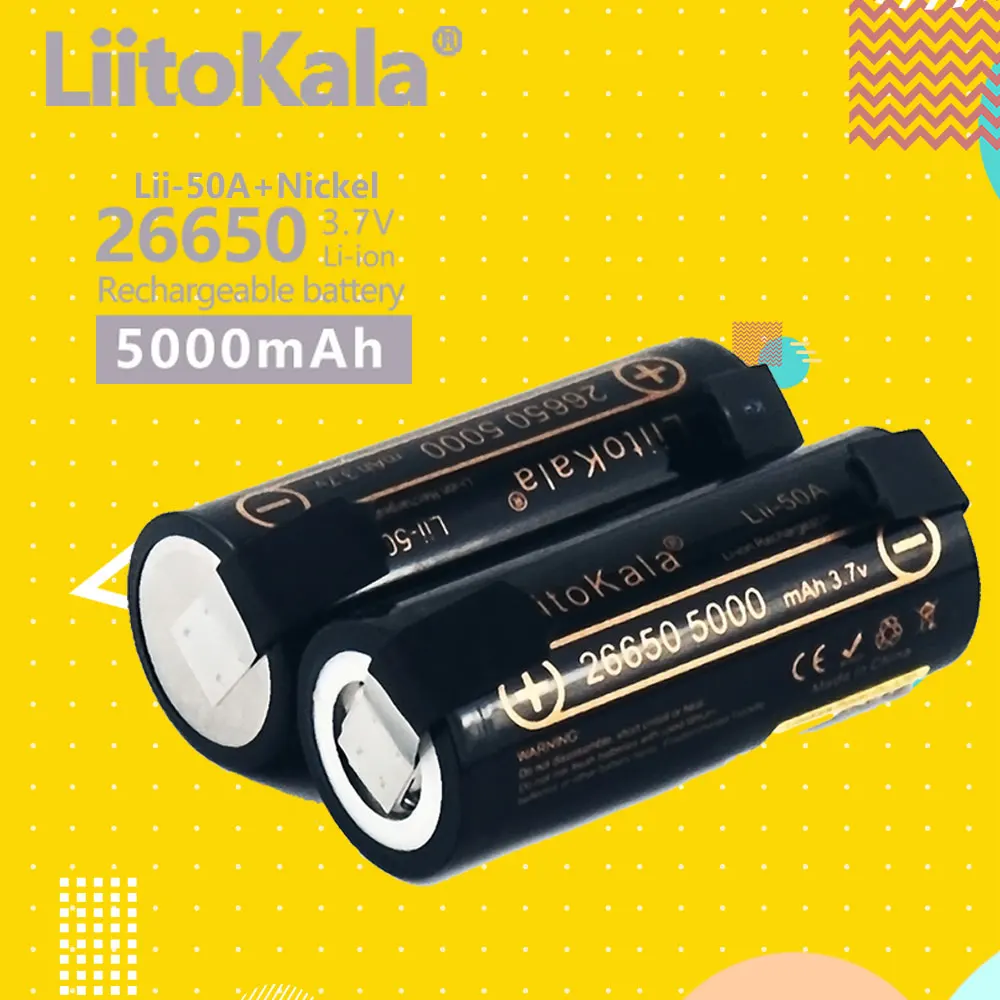 Liitokala Lii-50A-N 26650 5000Mah Batteria Al Litio 3.7V 5000Mah 26650 Batteria Ricaricabile 26650-50A Adatto Per Flashlight Nuovo