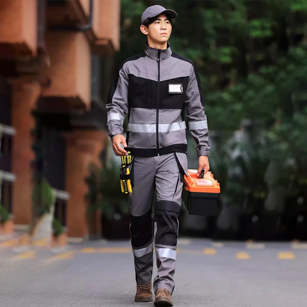 2PCS Work Clothes Set Hi Vis Shirts and Pants Protective Safety