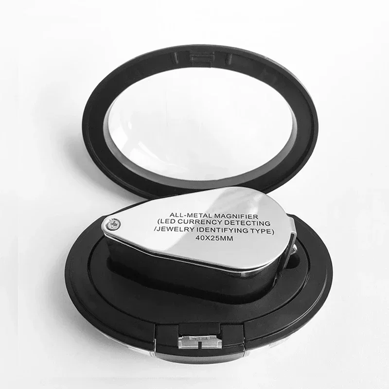 40X Metal Magnifying Glass With LED Lights Folding Magnifier For Identification Antique Stamps Jewelry Diamond Lupas jewelry magnifier jewelry magnifying glass magnifying glass