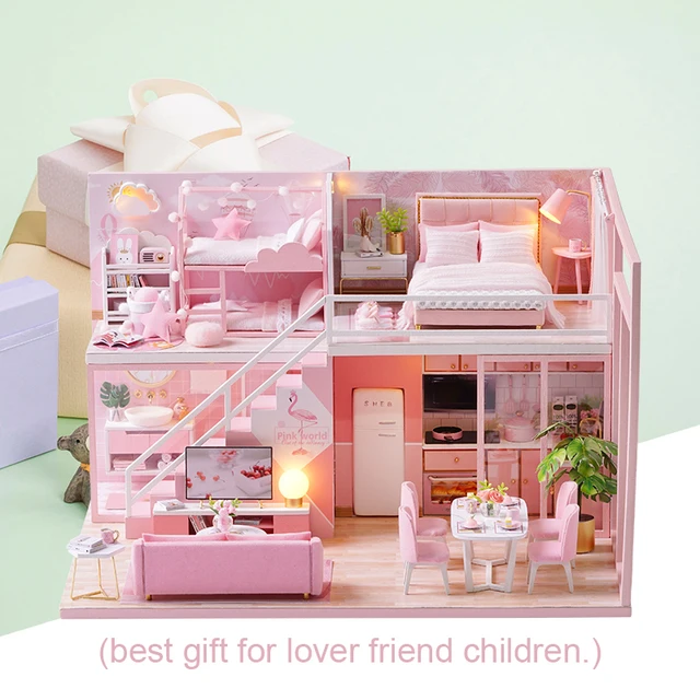 Cutebee DIY Dollhouse Furniture Wooden Dollhouse with LED Light Best Children's Birthday Gift 6
