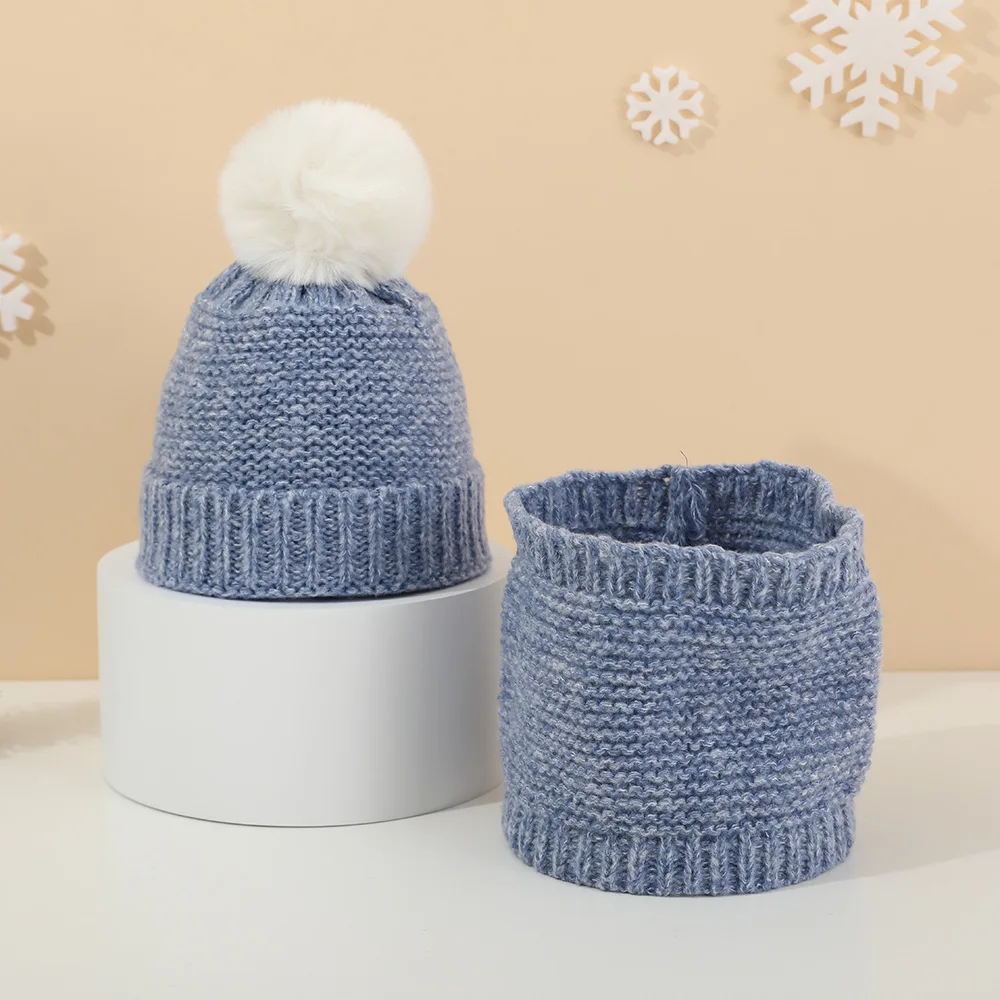 Infant Hat Scarf Set Winter Solid Color Ear Protection Warm Baby Outdoor Hats Children's Scarf Fur Ball Beanies For Kids