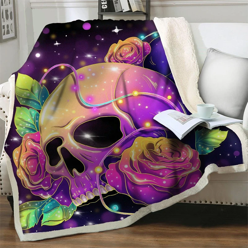 

Colorful Flower With Skull Blanket Soft Warm Home Bedspread Bed Sofa Coverlet Throws Sherpa Blankets Lightweight Quilt Nap Cover