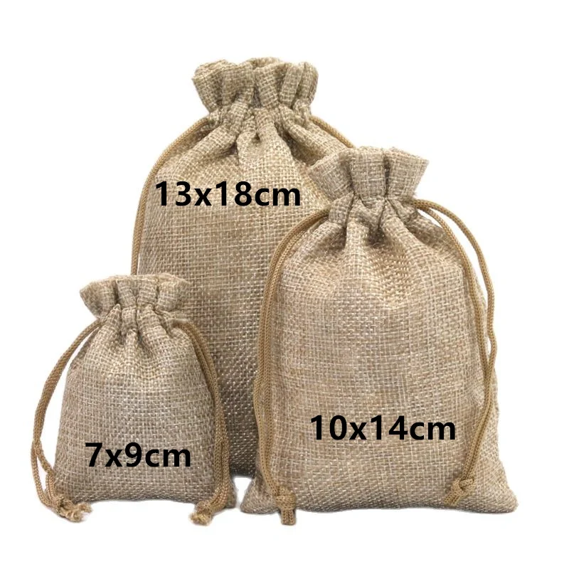 10/20 Pieces Jute Drawstring Bags with Kraft Paper Cards for Wedding Candy New Year Christmas Party Favors Package Linen Pouches 2