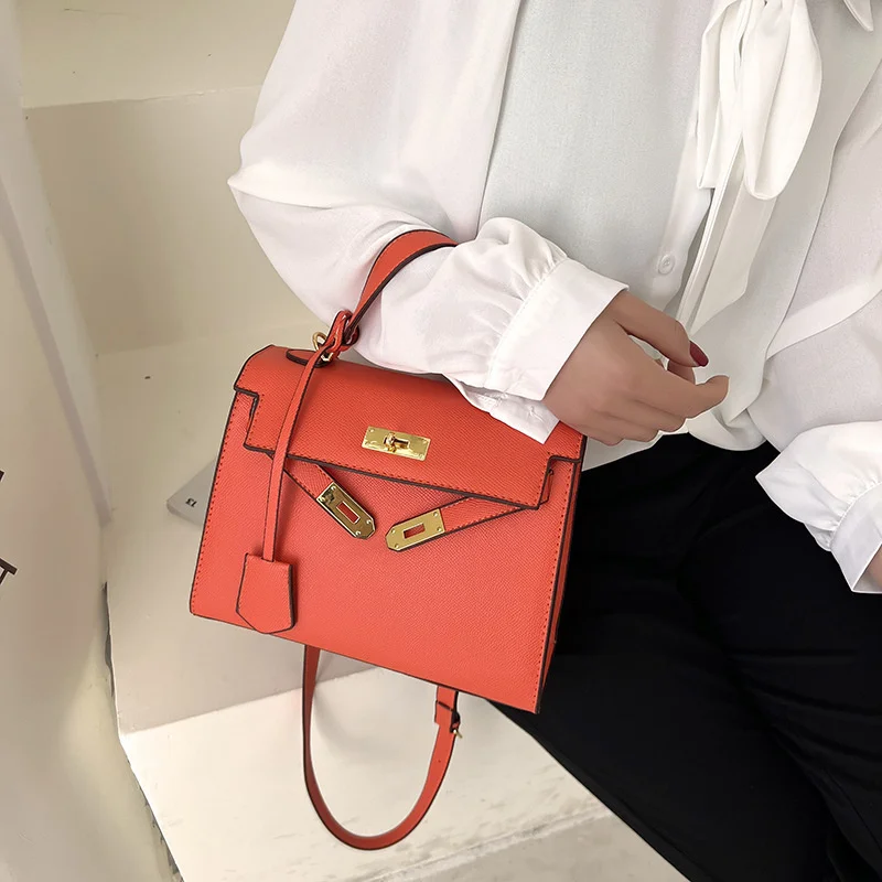 

New Fashion Women's Luxury Handheld Bag Female Protable Litchi Pattern Handbag Ladies Solid Crossbody Bag