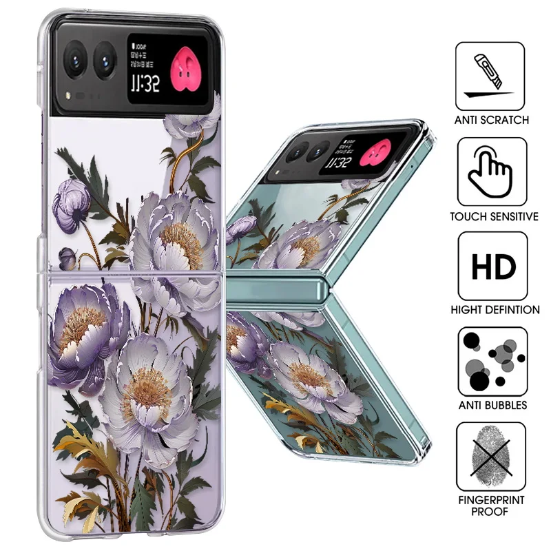 Floral Clear Shockproof Folding Phone Case - Transparent Hard Back Cover