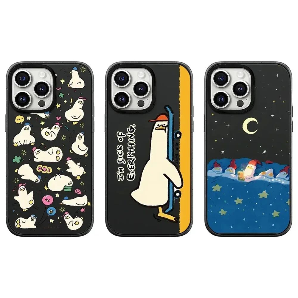 

Black Frosted Cute Duck iPhone 13 14 15 Pro Max Case - Protective iPhone Case
