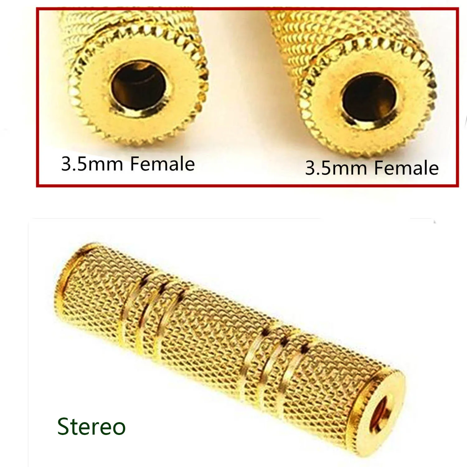 

1pcs Gold 3.5mm 1/8" TRS Female to 3.5mm Female Audio Headphone Stereo Coupler Gender Changer Aux Adapter Connector