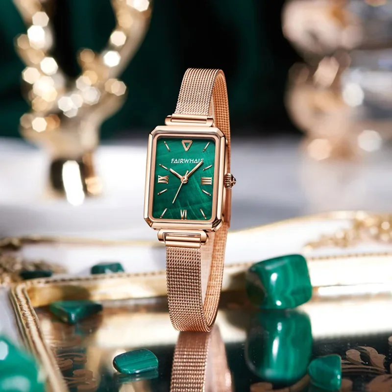 MARK FAIRWH Watch Women's Fashion Lola Light Luxury Simple Small Green Watch Waterproof Quartz