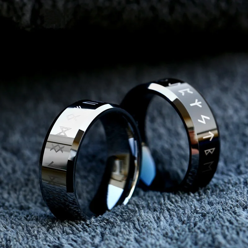 

Simple Nordic Viking Runes Tungsten Steel Men Rings Punk Trendy for Women Couple Lover Fashion Jewelry Creativity Gift Wholesale