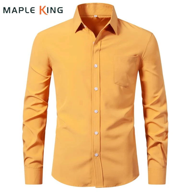 

Men's Long Sleeve Shirts Camisas Overzise Solid Color Business Social Blusas Estampadas 2024 Fashion Male Formal Dresses Shirt