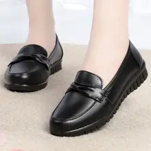 

Black Uniform Shoes Office Lady Loafers Flat Heel Shoes Women's Moccasins Soft Sole Split Leather Loafers Girls School Shoes