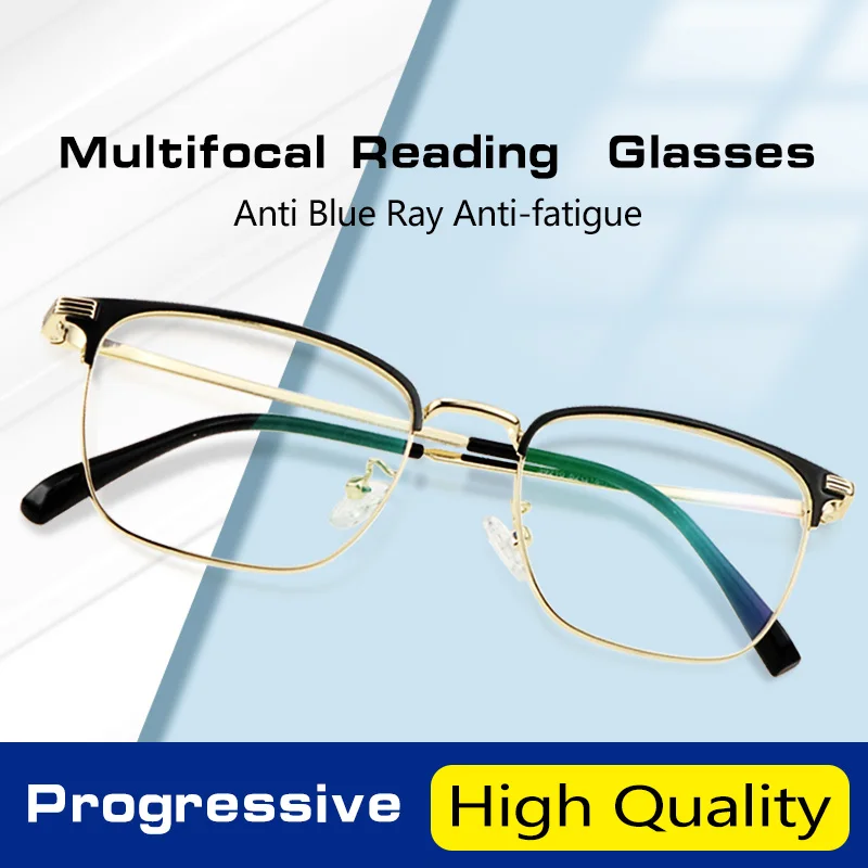 

Multifocal Reading Glasses for Men, Anti-Fatigue Presbyopia Eyeglasses,Anti Eyestrain Readers Stylish Metal Frame