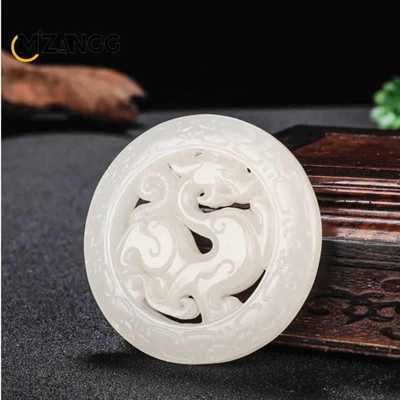 Jasper pendant necklace Natural Hetian Jasper Retro Dragon Jades Pendant Genuine Fine Carved Hollow Dragon Men & Women Pendant Necklace Holiday Gift