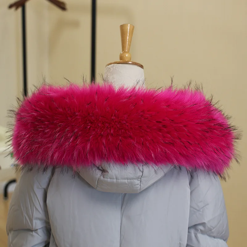 Winter Faux Raccoon Fur Collar For Women Jackets Coat Hooded Fur Trims Strip Clothing Detachable Soft Plush Collars Accessories 4