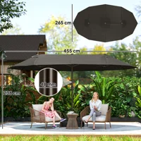 Outsunny Parasol de jardin exterieur parasol double rectangulaire 4,6L x 2,7l x 2,4H m avec ouverture fermeture manivelle, sacs de lestage et base inclus, pour balcon, piscine, gris 3