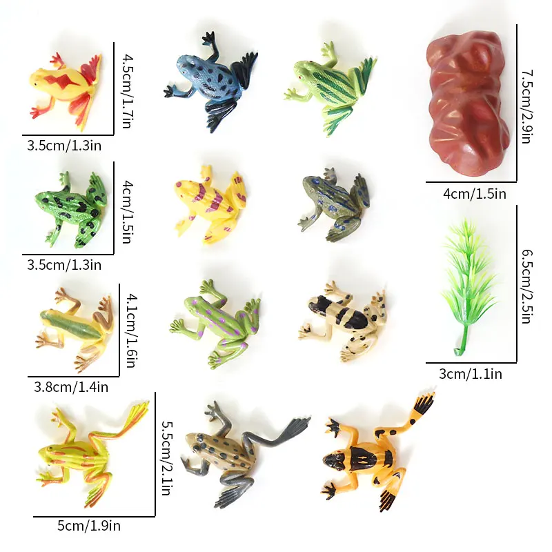 12pcs Mini Frogs,1 Grass and 1 stone Toy Set Small Realistic Frog Toy Decorations Frogs Rain Forest Lifelike Art Lawn decoration 5