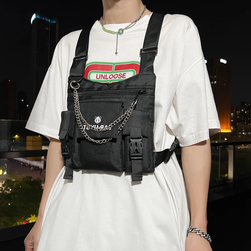 Summer Lady Tactical Chest Bag Fashion Chain Bullet Hip Hop Vest Streetwear  Bags Functional Waist Packs Unisex New Chest Rig Bag