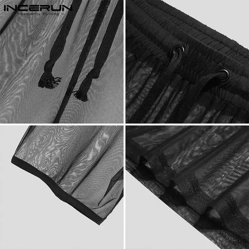 silk pajama pants Stylish Sexy New Men Suit 2 Pieces See-through Mesh Vests Shorts Casual Solid Comfortable Homewear Hollow Out Sets S-5XL INCERUN mens cotton sleep shorts