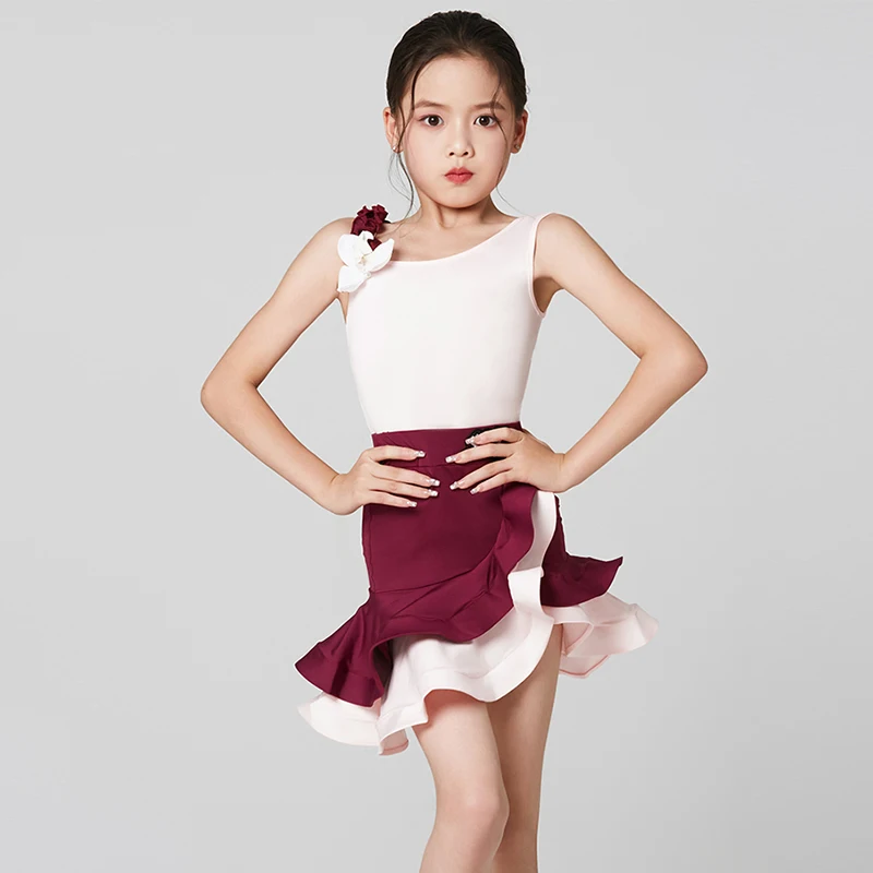 

Children Latin Dance Clothes Summer Practice Wear Girls ChaCha Samba Performance Costume Rumba Modern Dancing Outfit VDB7067