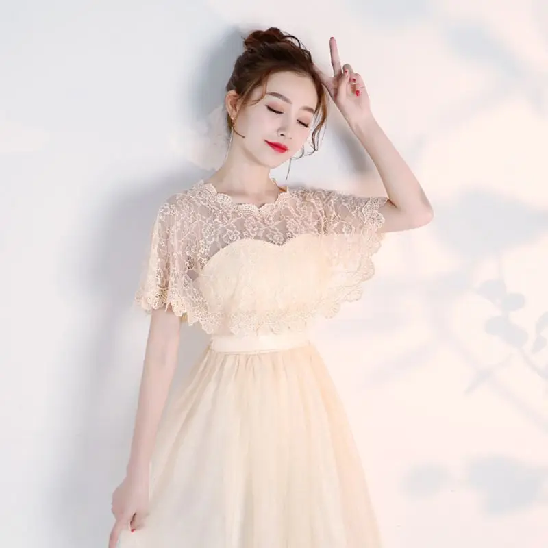 

Floral Lace Cape Wrap Crochet Sheer Pleated Wedding Bride Womens Summer Sunscreen Supplies