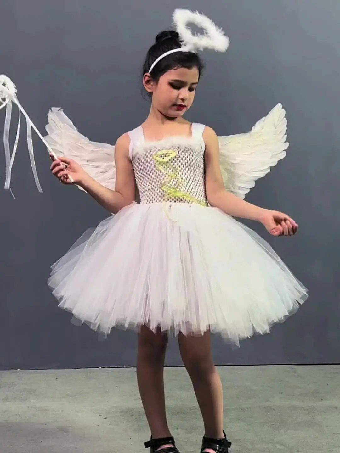 Halloween Cosplay Party Outfit Angel Costume Dress With Belt & Headband -  Tulle Fairy Princess Gown For Christmas, Halloween & Parties Angels Wings