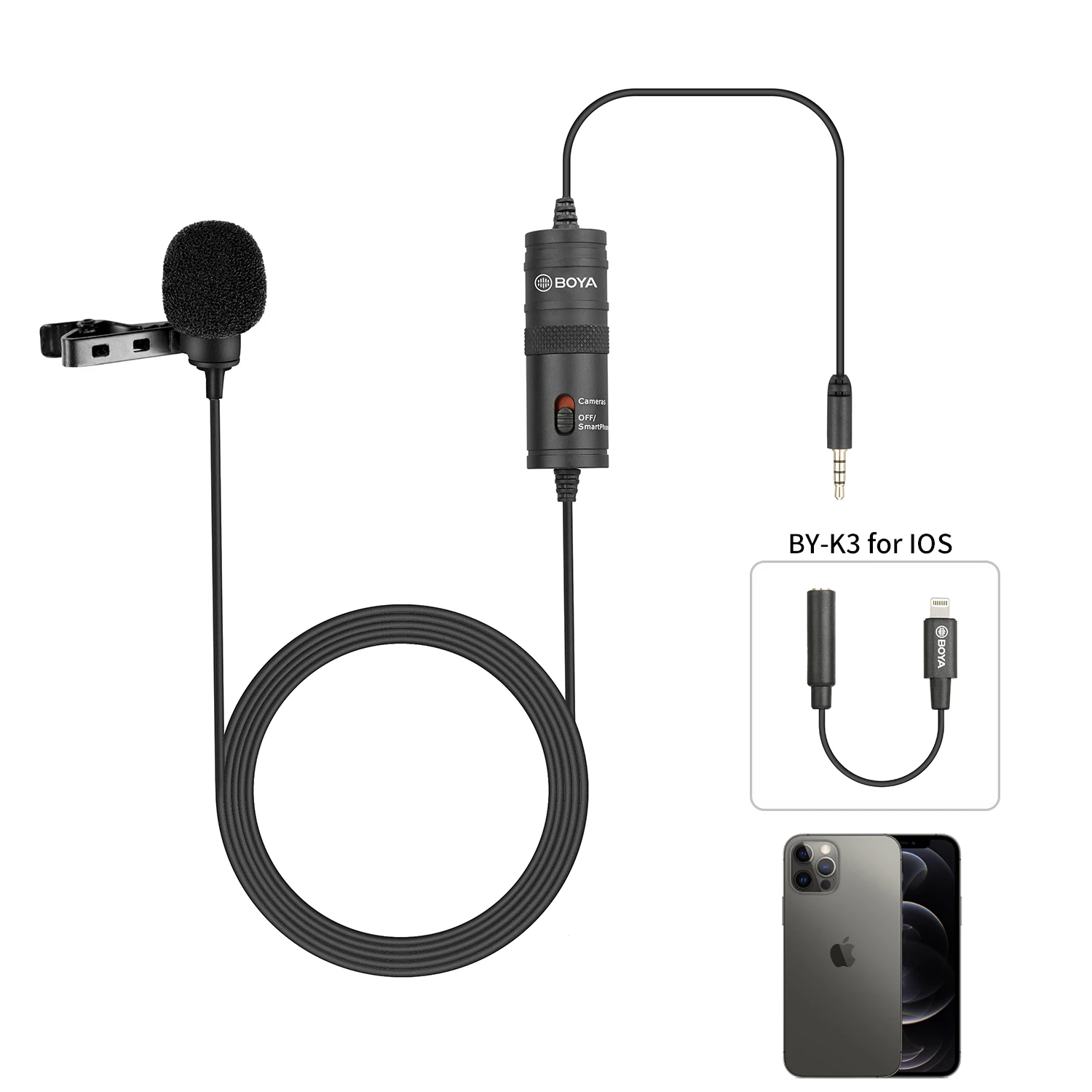 BOYA 6m Lavalier Condenser Microphone for PC Mobile Phone iPhone Android Live Streaming Facebook Blogger Vlog Lapel Microphone 