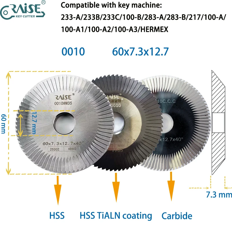 

Key Machine Milling Cutter 0010 60x7.3x12.7 for WENXING 100A 100B HERMEX Locksmith Tools
