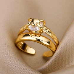 Luxurious Zircon Gold - Toned Open Geometric Ring for Women - Trendy Aesthetic Jewelry Gift (JZ3762G)