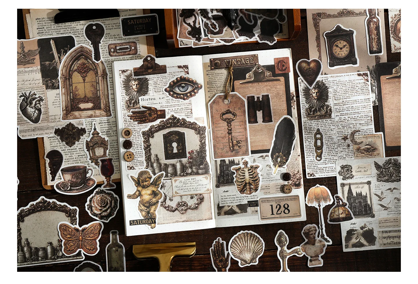Retro Alte Poesie-Manuskripte DIY Handgemachtes Material Sticker-Set Bastel-Enthusiasten DIY Dekoration Schreibwaren-Set – Detail 22
