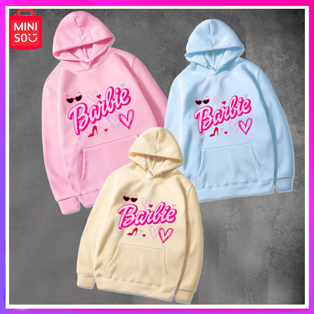 

Miniso 2023 New Barbie Velvet Embossing Pocket Drawstring Sweater Loose Soft Comfortable Plush Fabric Christmas Surprise
