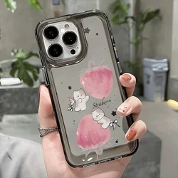 Adorable Animals and Strawberry Clear Phone Cases - iPhone 12 Pro (Black - FFD02601)