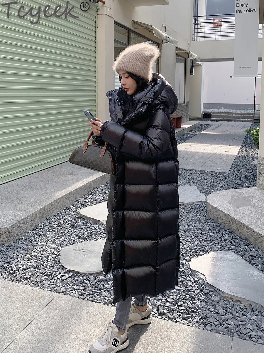Tcyeek 2022 Winter X-Long Down Jacket Women's Thickened Korean White Duck Down  Coat Ladies Bright Warm Puffy Jackets Overcoat FC - AliExpress