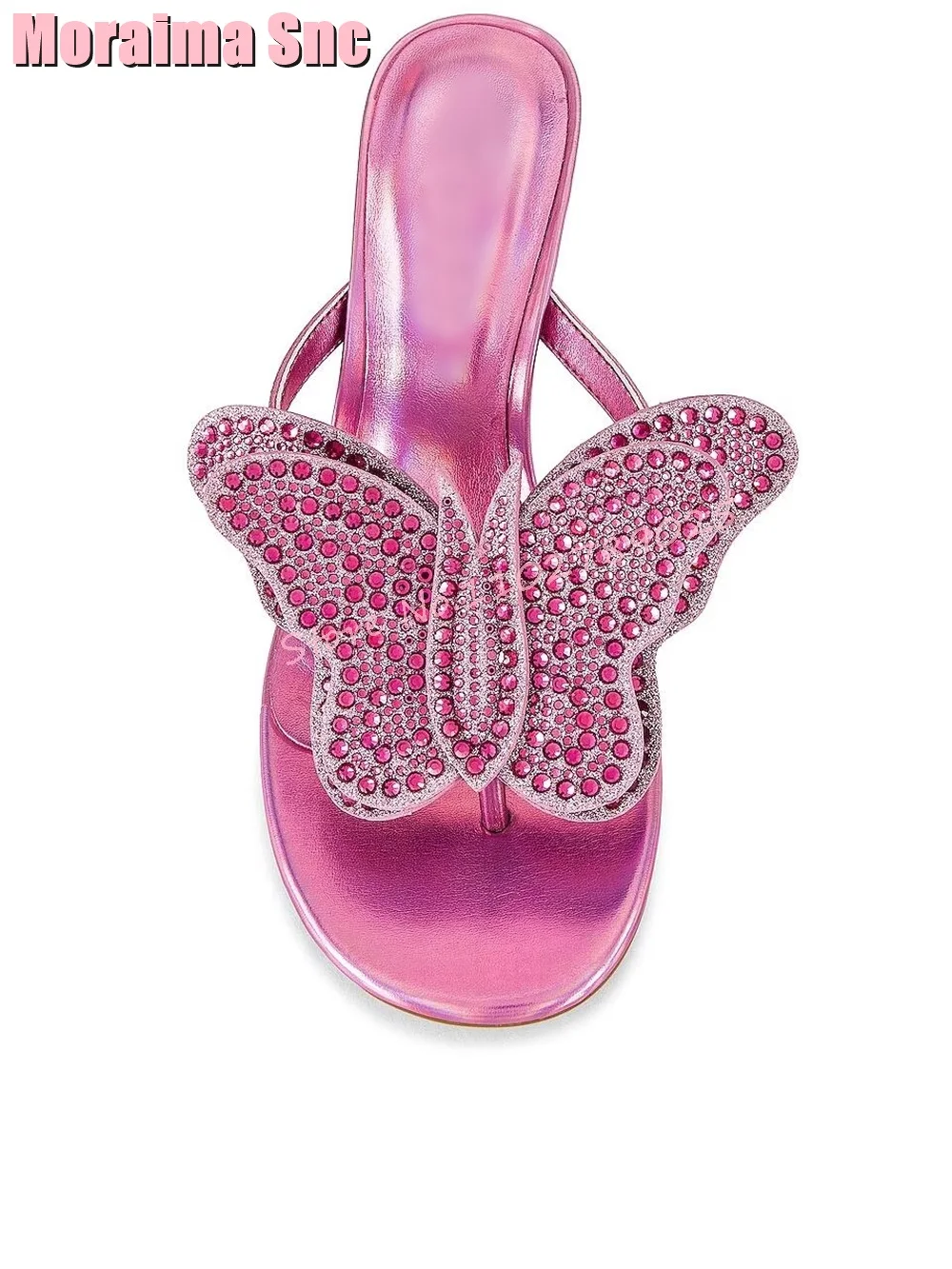 Bling Butterfly Crystal Clip Toe Slippers Pink Solid Stiletto High Heels Women Shoes Summer Slides Sexy Casual Outside Fashion