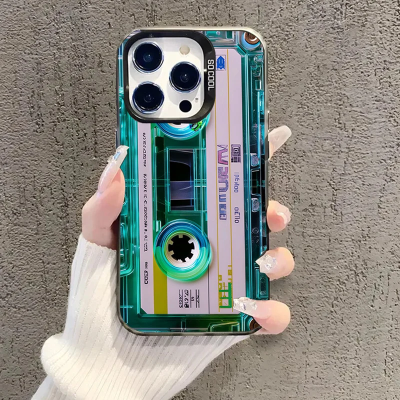 Retro Cassette Tape Electroplate Silver Phone Case Cover